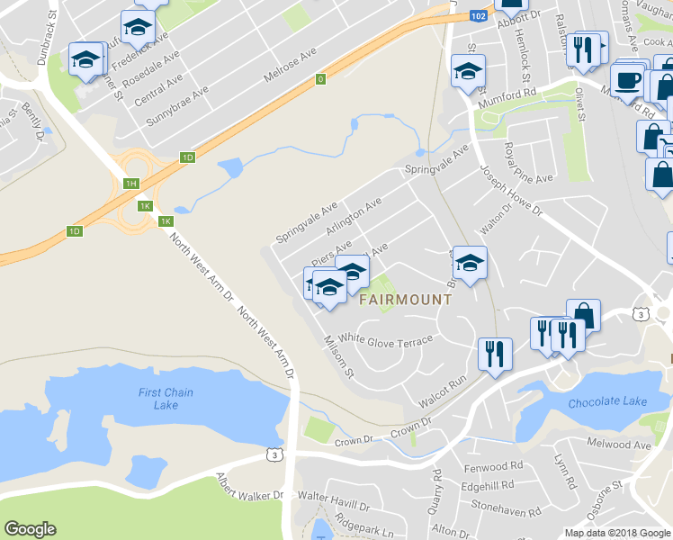 map of restaurants, bars, coffee shops, grocery stores, and more near 99 Doull Avenue in Halifax