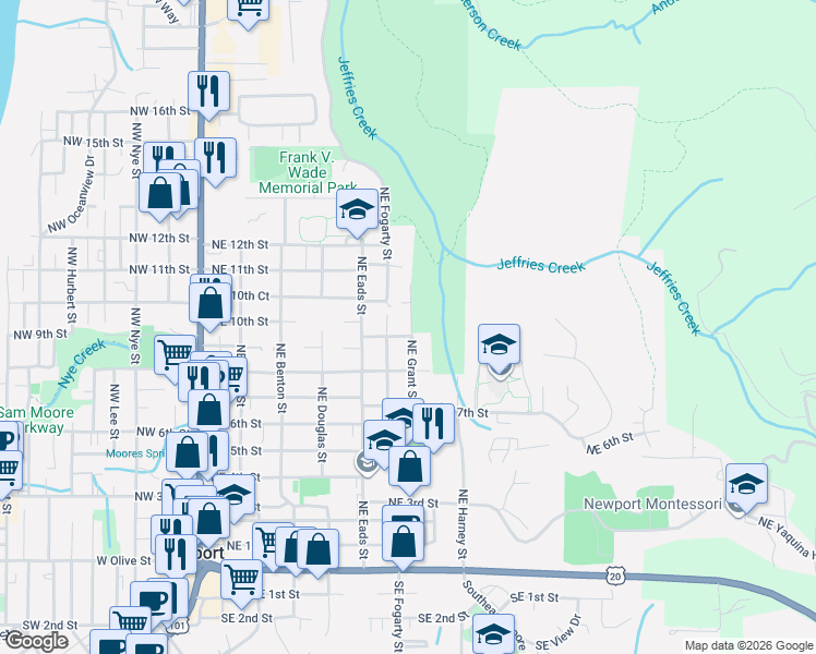 map of restaurants, bars, coffee shops, grocery stores, and more near 523-699 NE 9th St in Newport