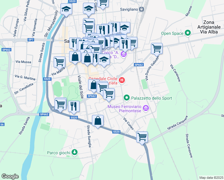map of restaurants, bars, coffee shops, grocery stores, and more near 2 Via Donatori del Sangue in Savigliano