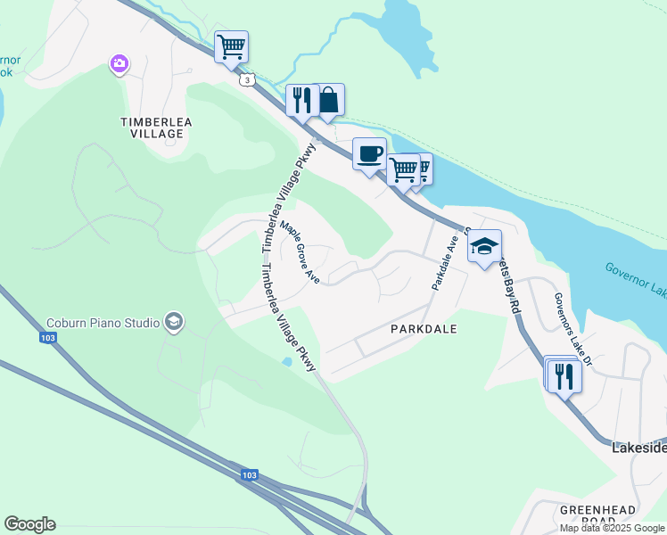map of restaurants, bars, coffee shops, grocery stores, and more near 20 CHAUCER Lane in Timberlea