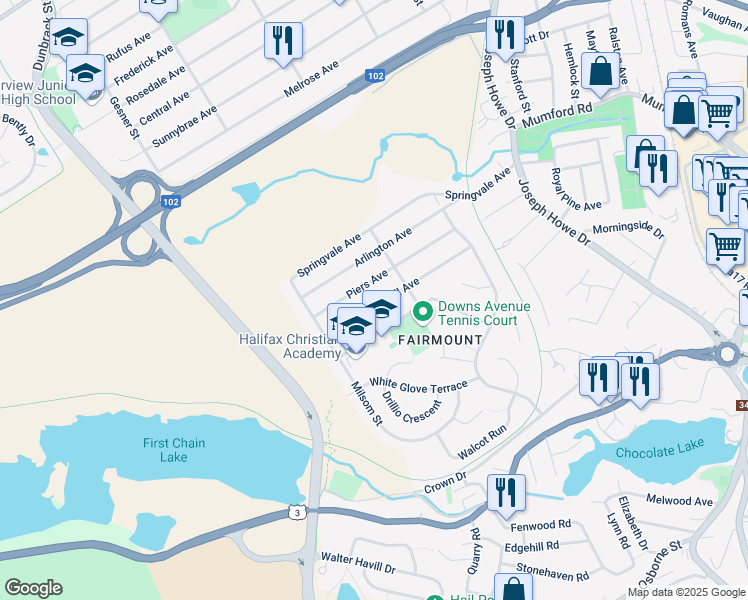 map of restaurants, bars, coffee shops, grocery stores, and more near 99 Doull Avenue in Halifax