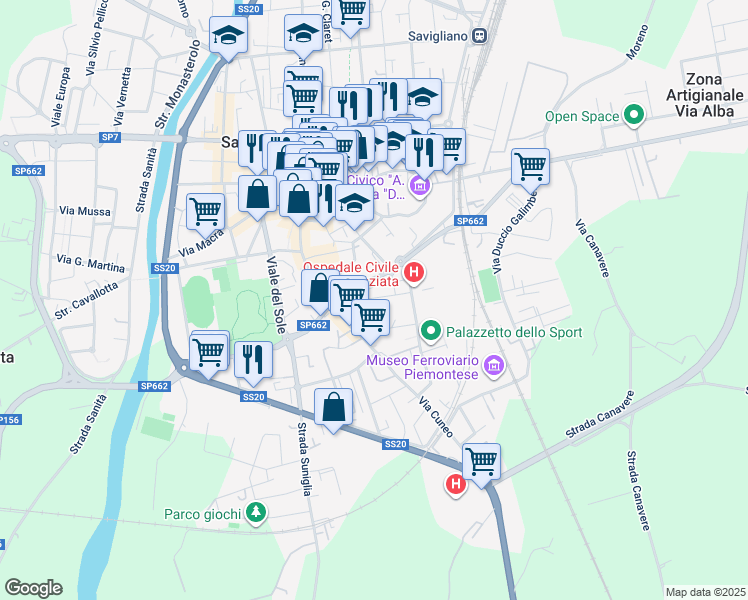 map of restaurants, bars, coffee shops, grocery stores, and more near 2 Via Donatori del Sangue in Savigliano