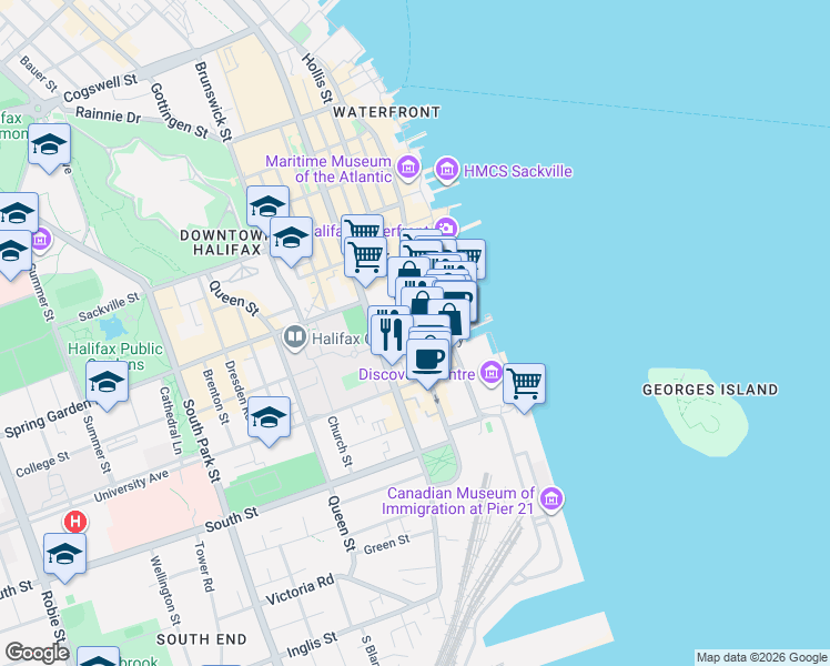 map of restaurants, bars, coffee shops, grocery stores, and more near 1363 Hollis Street in Halifax