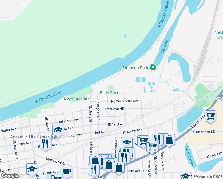 map of restaurants, bars, coffee shops, grocery stores, and more near 501 Alco Street Northeast in Albany