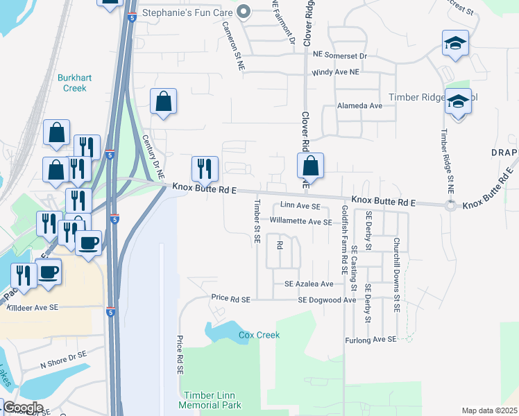 map of restaurants, bars, coffee shops, grocery stores, and more near 352 Timber Street Southeast in Albany