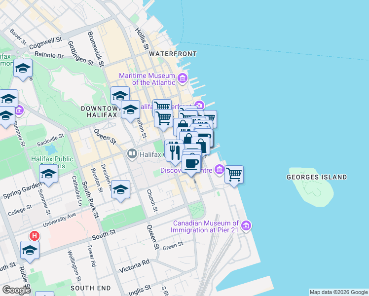 map of restaurants, bars, coffee shops, grocery stores, and more near 1441 Hollis Street in Halifax