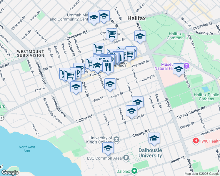 map of restaurants, bars, coffee shops, grocery stores, and more near 1808 Chestnut Street in Halifax