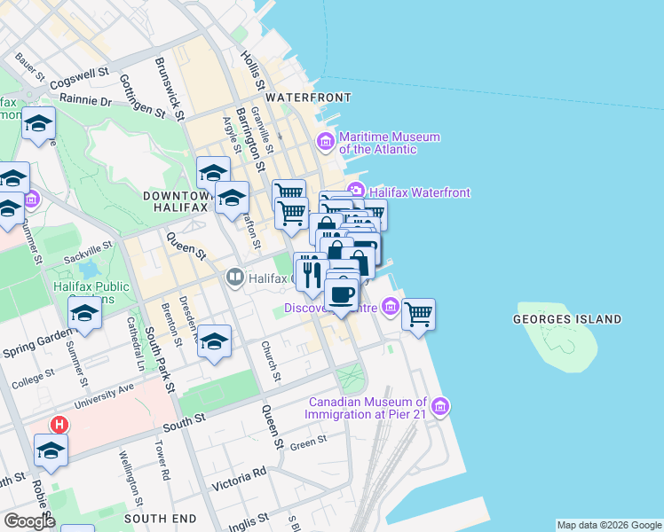 map of restaurants, bars, coffee shops, grocery stores, and more near 1441 Hollis Street in Halifax