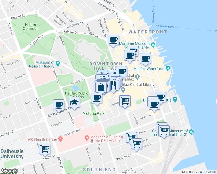map of restaurants, bars, coffee shops, grocery stores, and more near 1535 Dresden Row in Halifax