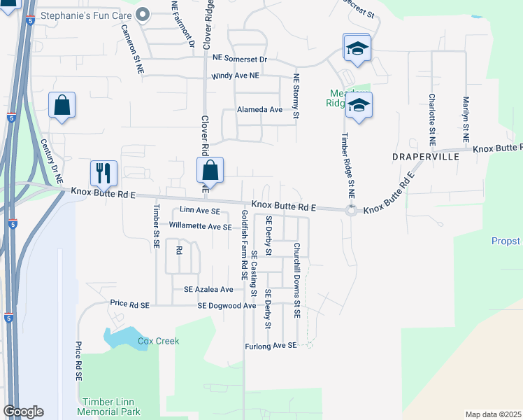 map of restaurants, bars, coffee shops, grocery stores, and more near 4053 Thoroughbred Avenue Southeast in Albany