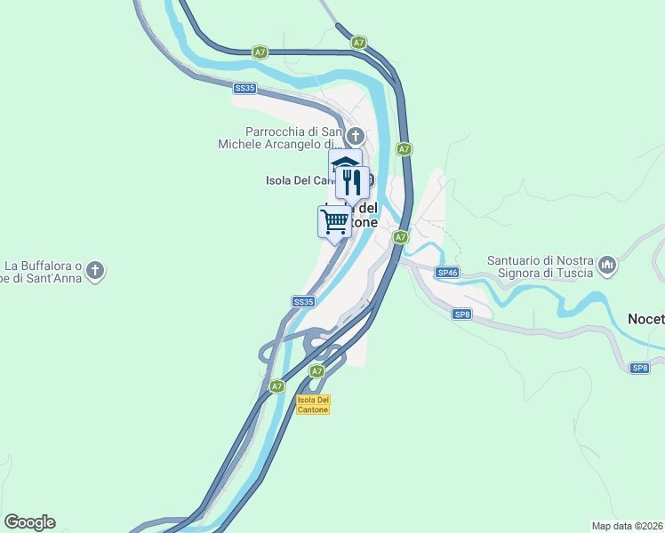 map of restaurants, bars, coffee shops, grocery stores, and more near in Isola del Cantone