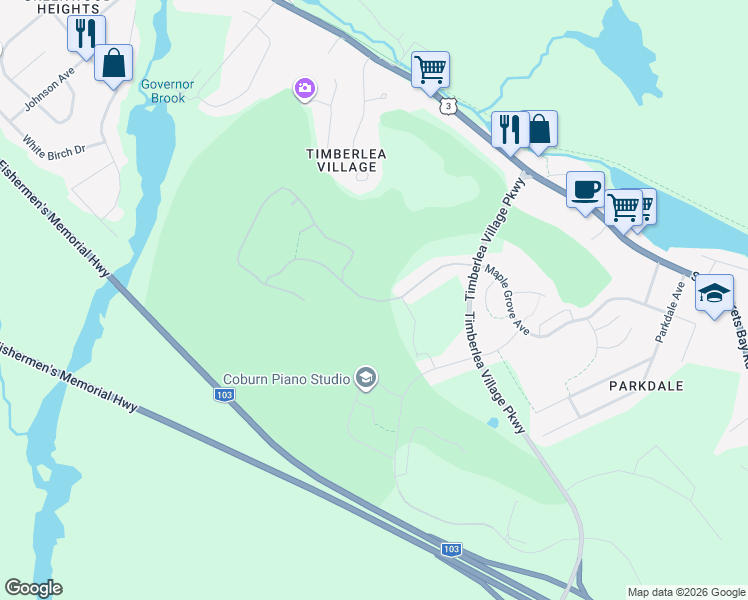 map of restaurants, bars, coffee shops, grocery stores, and more near 140 Brunello Boulevard in Timberlea