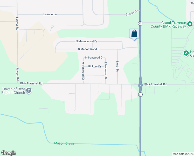 map of restaurants, bars, coffee shops, grocery stores, and more near 4359-4439 Blair Town Hall Rd in Traverse City