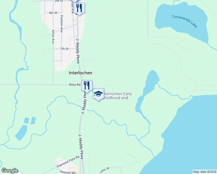map of restaurants, bars, coffee shops, grocery stores, and more near 9249-9255 10th Street in Interlochen