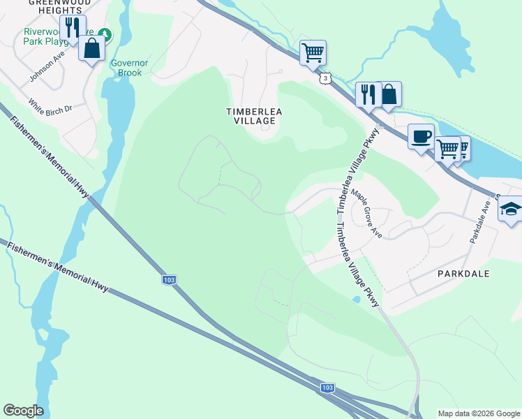 map of restaurants, bars, coffee shops, grocery stores, and more near 43 Brunello Boulevard in Timberlea