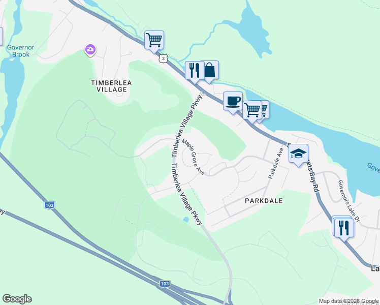 map of restaurants, bars, coffee shops, grocery stores, and more near 228 Maple Grove Avenue in Timberlea