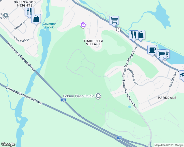 map of restaurants, bars, coffee shops, grocery stores, and more near 152 Brunello Boulevard in Timberlea