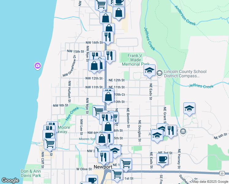 map of restaurants, bars, coffee shops, grocery stores, and more near 1061 Northeast Avery Street in Newport