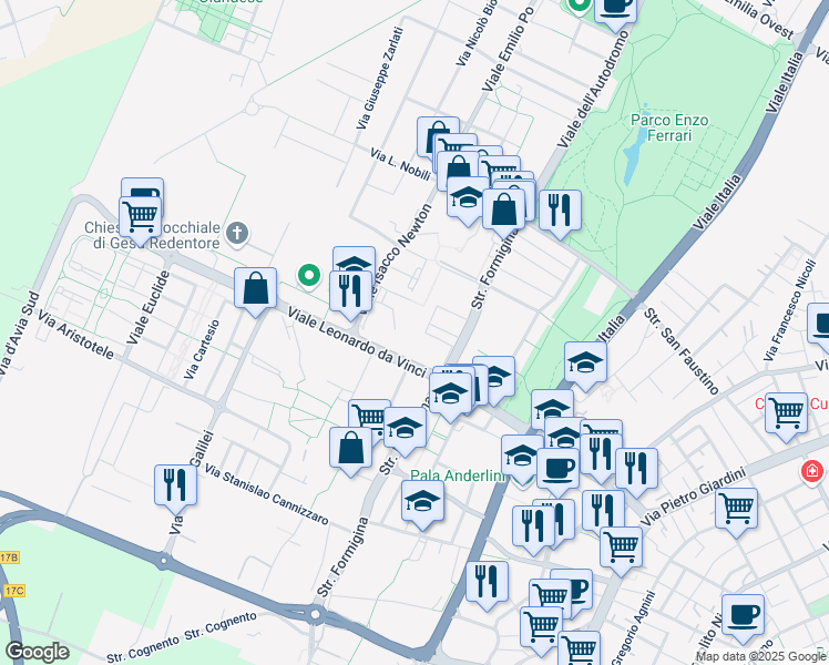 map of restaurants, bars, coffee shops, grocery stores, and more near 64 Via Claudio Galeno in Modena