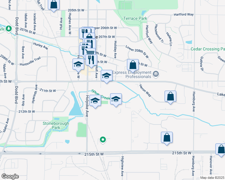 map of restaurants, bars, coffee shops, grocery stores, and more near 8610 210th Street West in Lakeville