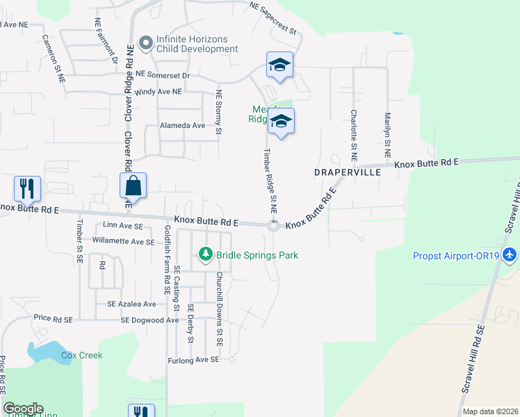 map of restaurants, bars, coffee shops, grocery stores, and more near 150 Timber Ridge Street Northeast in Albany