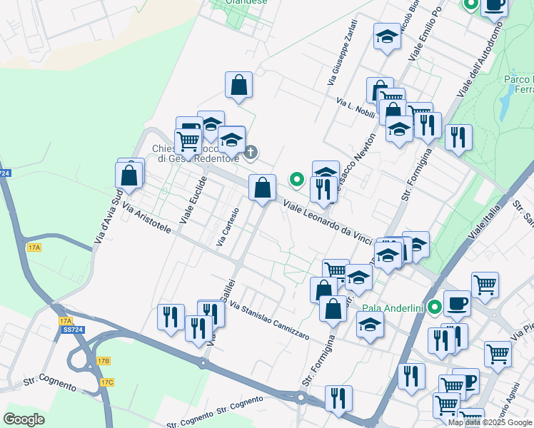 map of restaurants, bars, coffee shops, grocery stores, and more near 11 Via Galileo Galilei in Modena