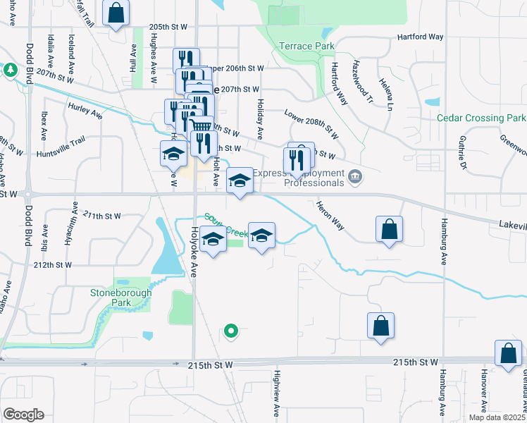 map of restaurants, bars, coffee shops, grocery stores, and more near 8500 210th Street West in Lakeville