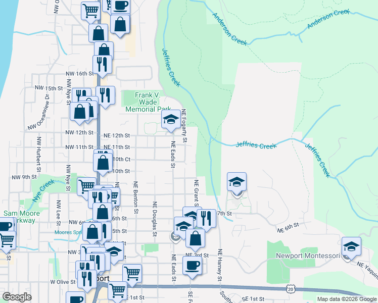 map of restaurants, bars, coffee shops, grocery stores, and more near 1038 Northeast Fogarty Street in Newport