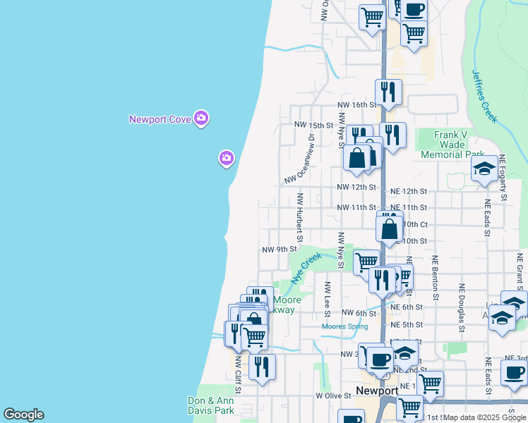 map of restaurants, bars, coffee shops, grocery stores, and more near 645 Northwest 11th Street in Newport