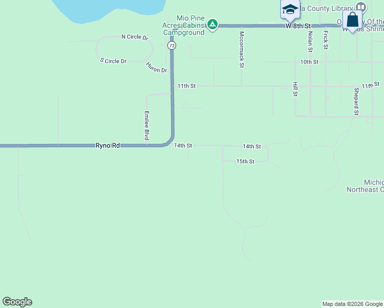 map of restaurants, bars, coffee shops, grocery stores, and more near Mountain Drive in Mio