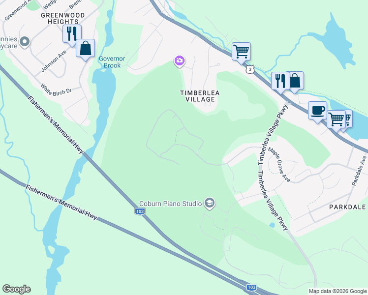 map of restaurants, bars, coffee shops, grocery stores, and more near 190 Brunello Boulevard in Timberlea