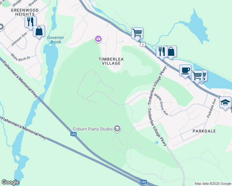 map of restaurants, bars, coffee shops, grocery stores, and more near 47 Provence Way in Timberlea