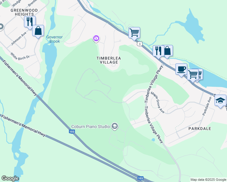 map of restaurants, bars, coffee shops, grocery stores, and more near 47 Provence Way in Timberlea