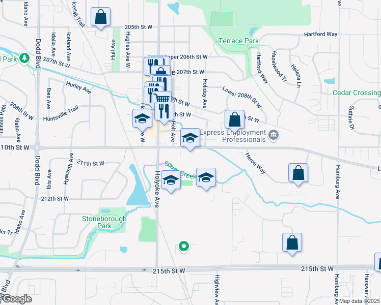 map of restaurants, bars, coffee shops, grocery stores, and more near 8610 210th Street West in Lakeville