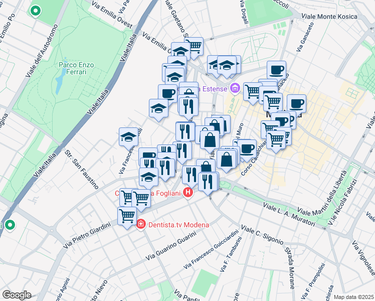 map of restaurants, bars, coffee shops, grocery stores, and more near 42 Via Fulvio Testi in Modena