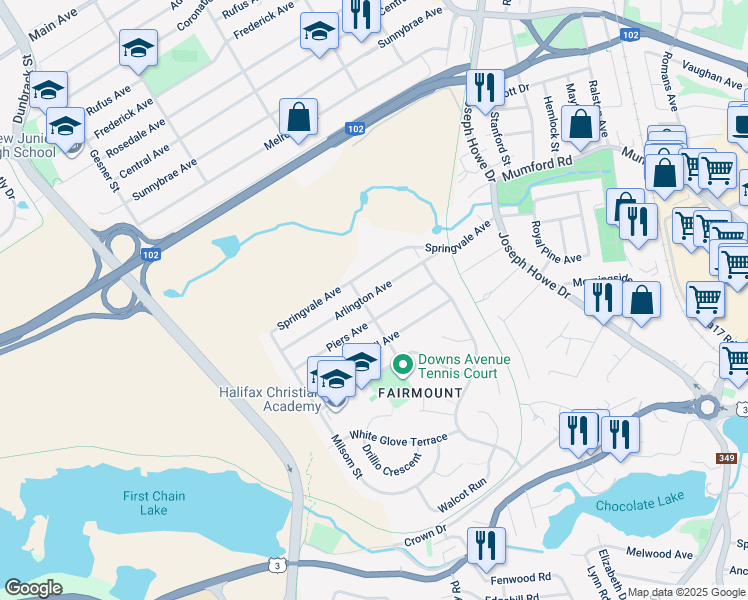 map of restaurants, bars, coffee shops, grocery stores, and more near 36 Arlington Avenue in Halifax