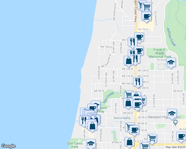 map of restaurants, bars, coffee shops, grocery stores, and more near 645 Northwest 11th Street in Newport