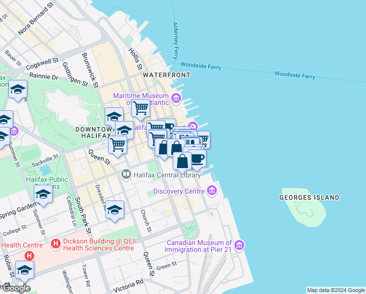 map of restaurants, bars, coffee shops, grocery stores, and more near 1459 Hollis Street in Halifax