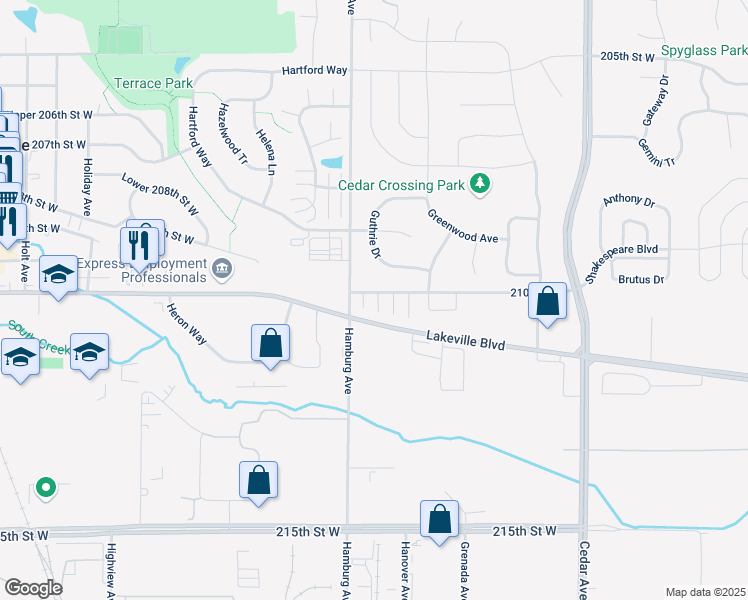 map of restaurants, bars, coffee shops, grocery stores, and more near 7974 210th Street West in Lakeville