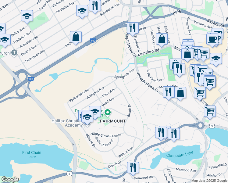 map of restaurants, bars, coffee shops, grocery stores, and more near 6 Piers Avenue in Halifax
