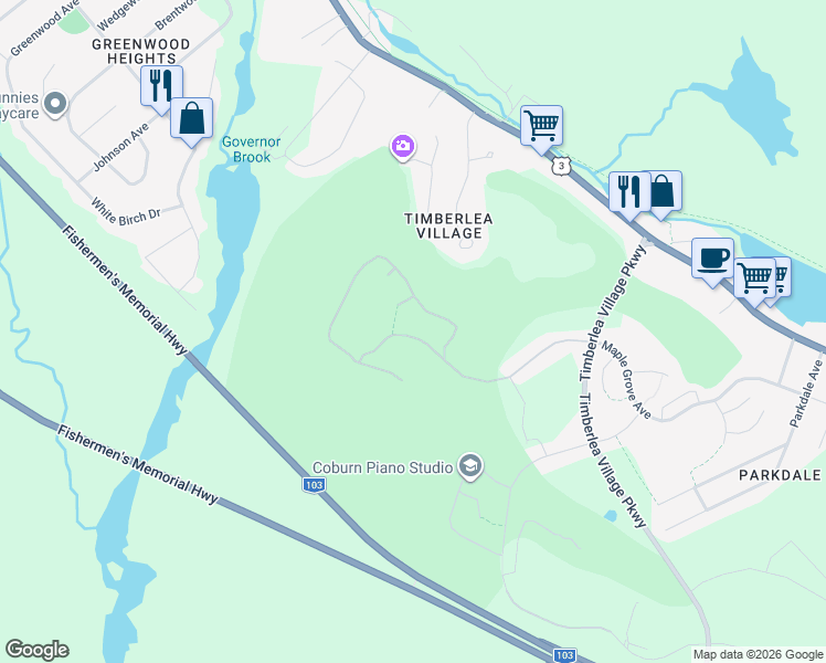 map of restaurants, bars, coffee shops, grocery stores, and more near 195 Brunello Boulevard in Timberlea