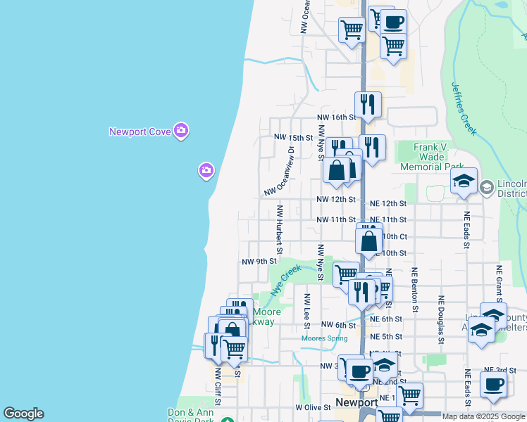 map of restaurants, bars, coffee shops, grocery stores, and more near in Newport