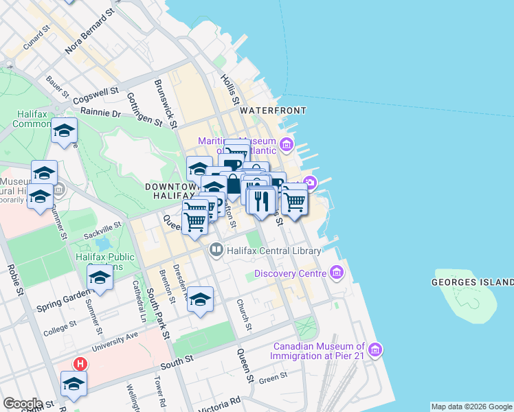 map of restaurants, bars, coffee shops, grocery stores, and more near 1505 Barrington Street in Halifax