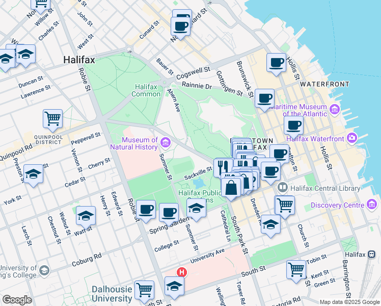 map of restaurants, bars, coffee shops, grocery stores, and more near 1680 Bell Road in Halifax
