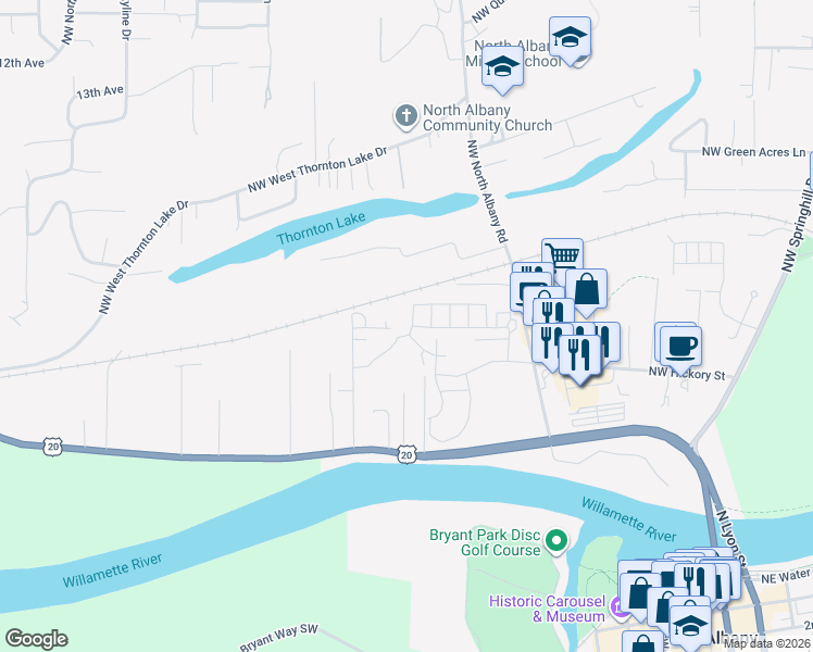 map of restaurants, bars, coffee shops, grocery stores, and more near 750 Northwest Teak Loop in Albany
