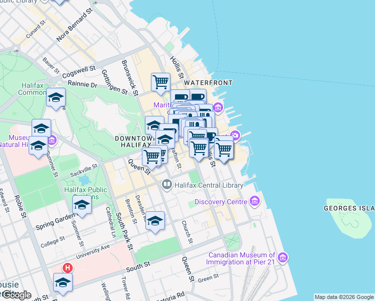 map of restaurants, bars, coffee shops, grocery stores, and more near 5215 Blowers Street in Halifax