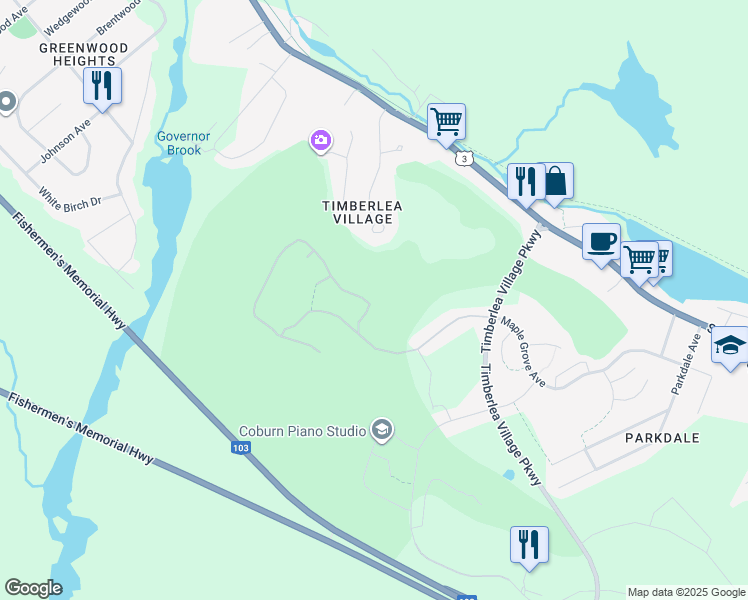 map of restaurants, bars, coffee shops, grocery stores, and more near 71 Provence Way in Timberlea