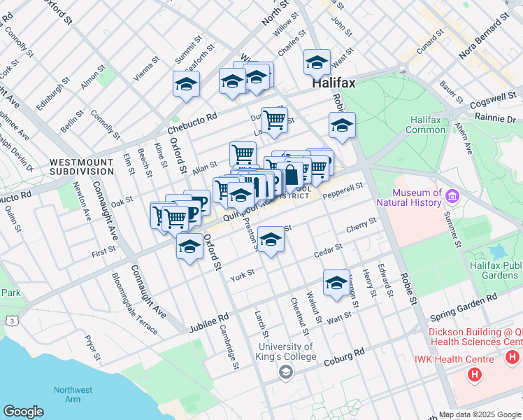 map of restaurants, bars, coffee shops, grocery stores, and more near 6238 Quinpool Road in Halifax
