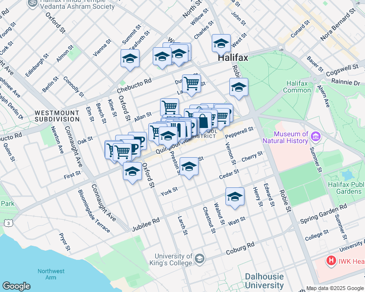 map of restaurants, bars, coffee shops, grocery stores, and more near 6238 Quinpool Road in Halifax