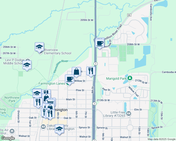 map of restaurants, bars, coffee shops, grocery stores, and more near 20991 Chippendale Avenue West in Farmington